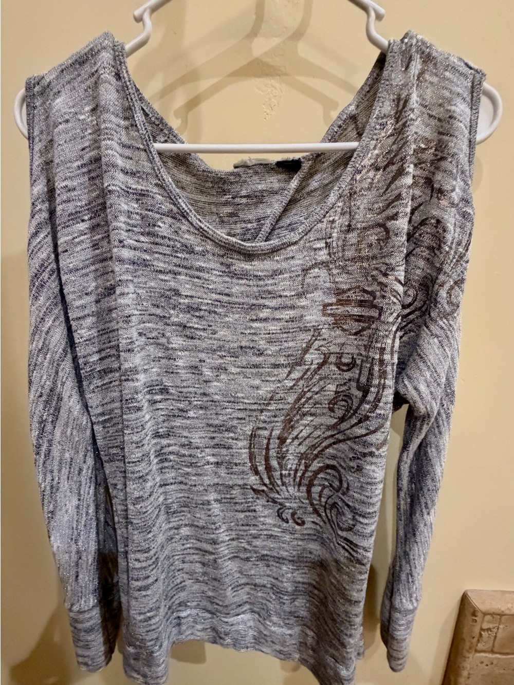 Gray Harley Davidson Long Sleeve Top with open back